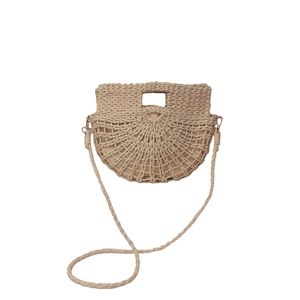 Womens Straw handwoven boho crossbody minimalist casual hand bag off white OS